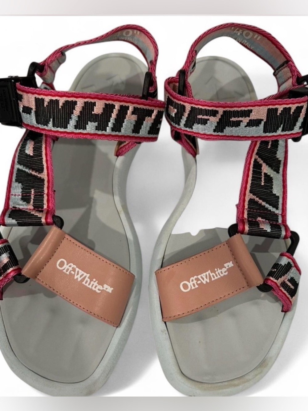 Off-White Multicolor Canvas Preloved Track Logo Slingback Sandals size 40